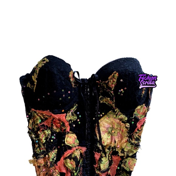 Vintage Alberto Makali Avant Garde Archival Lace Silk Apliqué Bustier Corset Top - Picture 4 of 14